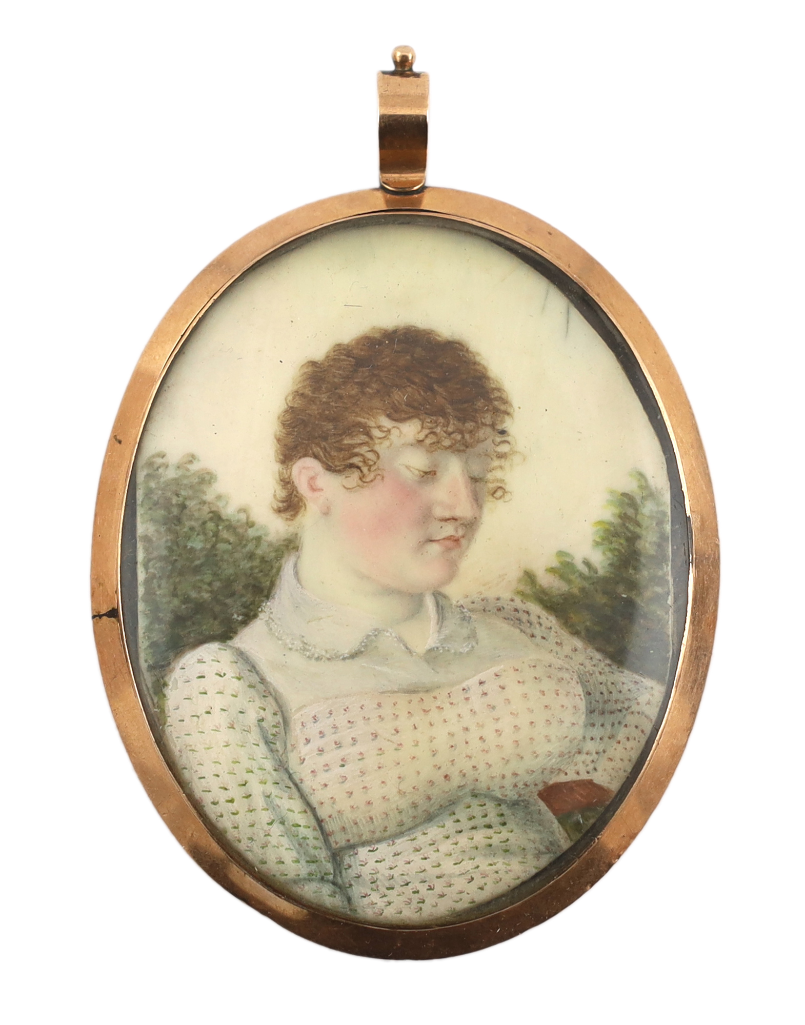 English School circa 1830, Portrait miniature of 'Mrs Hawker, wife of a Cornish clergyman', watercolour on ivory, 6.3 x 4.8cm. CITES Submission reference 2RFY46DM